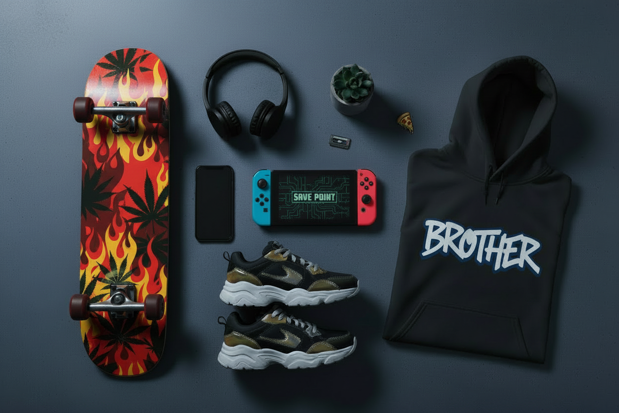 lets put flames and weed leafs on the skateboard